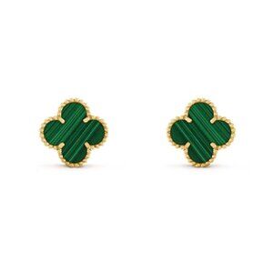 18ky gold plated over 925 silver Green Shell leaf clover push back stud Earrings